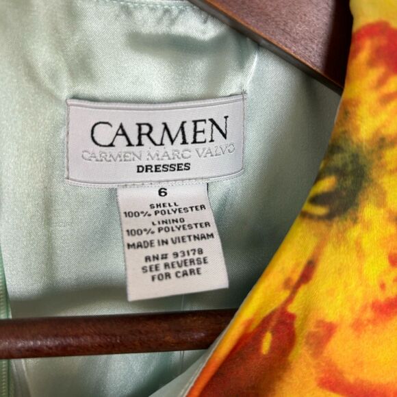 NWT Carmen Marc Valvo Print Floral Cap Sleeve A-Line Cocktail Dress Women's 6 - Picture 5 of 6